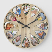 Herzförmige Fotos Pine Effect Runde große Uhr (Vorderseite)