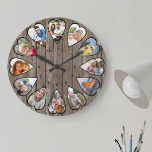 Herzförmige Fotos Rustikale Dunkle Holz Große Uhr