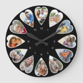 Herzförmige Fotos Schwarz-Weiß-Runde Große Wanduhr (Vorderseite)