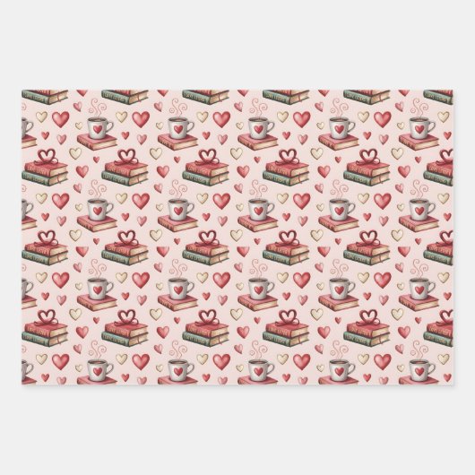 Herzförmige Kaffeetassen Geschenkpapier Set (Vorderseite)