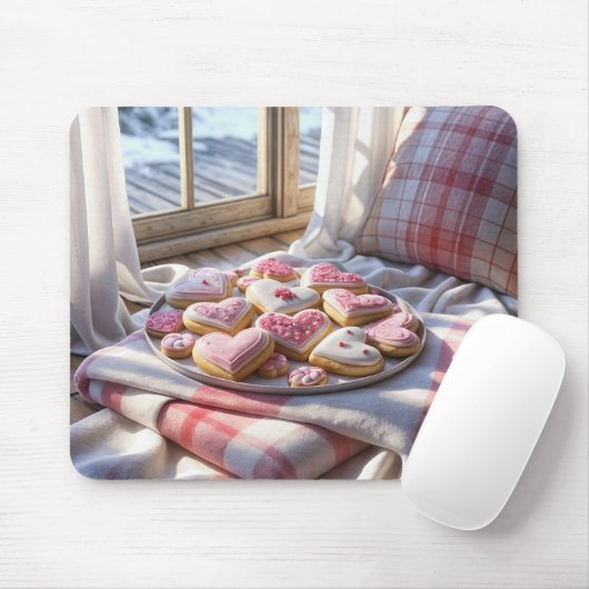 Herzförmige Kekse auf einem Karierten Fußboden Mousepad (Mit Mouse)