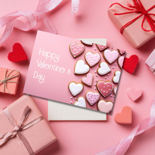 Herzförmige Kekse auf rosa Grund Valentinstag Karte