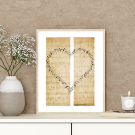 Herzförmige Musiknoten auf Vintager Notenmusik Poster