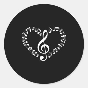 Herzförmige Musiknoten Musikliebhaber Frohe Valen Runder Aufkleber