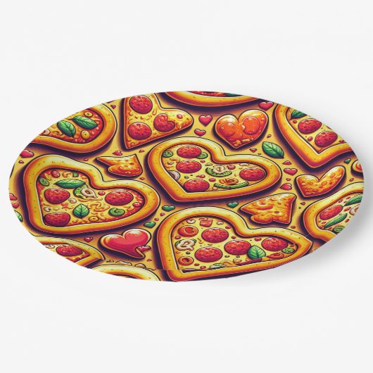 Herzförmige Pizza Lovers Plate Pappteller (Schrägansicht)