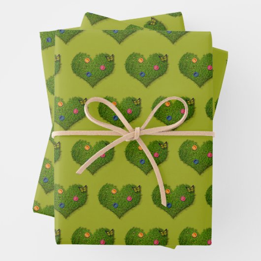 Herzförmige Rasen-Blume Schmetterling Geschenkpapier Set (Beispiel)