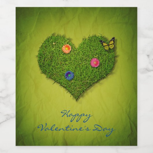 Herzförmige Rasen-Blume Schmetterling Weinetikett (Einzelnes Label)