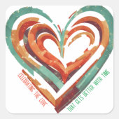 Herzförmige Retro Quadratischer Aufkleber (Vorderseite)