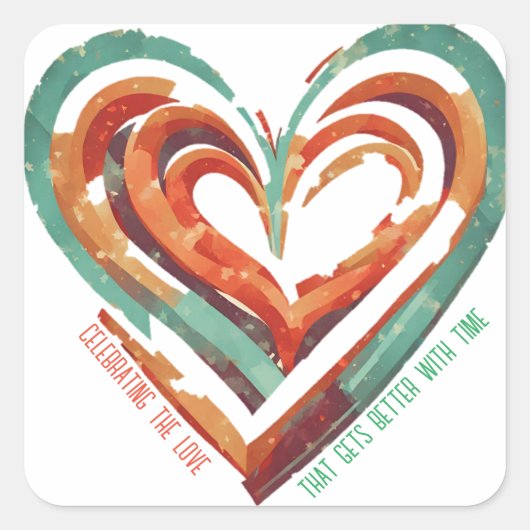 Herzförmige Retro Quadratischer Aufkleber (Vorderseite)
