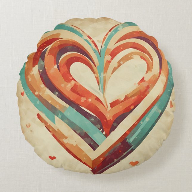 Herzförmige Retro Rundes Kissen (Vorderseite)