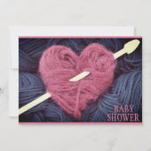 Herzförmige Rosa-Garn-Babydusche Einladung (Vorderseite)