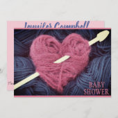 Herzförmige Rosa-Garn-Babydusche Einladung (Vorne/Hinten)