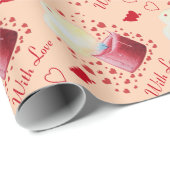 Herzförmige rote Liebe romantisch Geschenkpapier (Rolleneckpunkt)