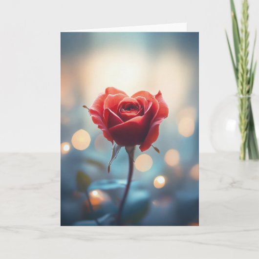 Herzförmige Rote Rose mit Dreamy Bokeh Hintergrund Einladung (Vorderseite)