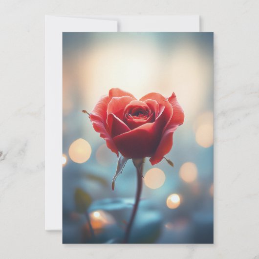 Herzförmige Rote Rose mit Dreamy Bokeh Hintergrund Einladung (Vorderseite)