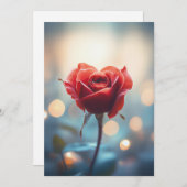 Herzförmige Rote Rose mit Dreamy Bokeh Hintergrund Einladung (Vorne/Hinten)