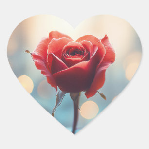 Herzförmige Rote Rose mit Dreamy Bokeh Hintergrund Herz-Aufkleber
