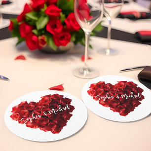 Herzförmige rote Rosen-Hochzeit Runder Pappuntersetzer