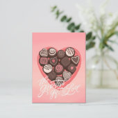 Herzförmige Schachtel mit Pralinen Valentindesign Postkarte (Stehend Vorderseite)