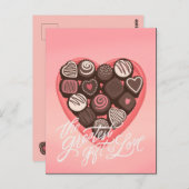 Herzförmige Schachtel mit Pralinen Valentindesign Postkarte (Vorne/Hinten)