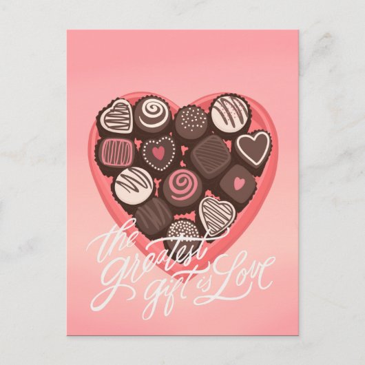Herzförmige Schachtel mit Pralinen Valentindesign Postkarte (Vorderseite)