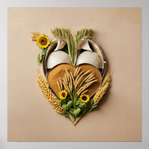 Herzförmige Weizen- und Sonnenblumen-Bio-Lebensmit Poster