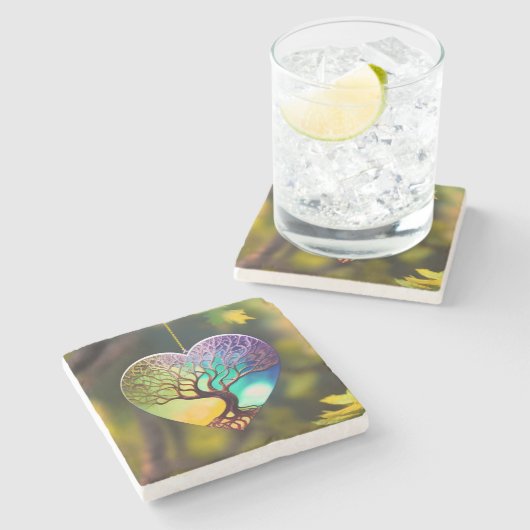 Herzförmiger Baum von Lebensschmuck Steinuntersetzer (Seitenansicht)