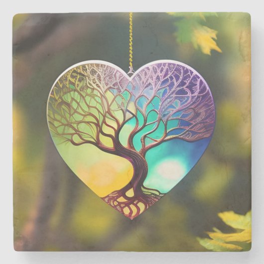 Herzförmiger Baum von Lebensschmuck Steinuntersetzer (Vorderseite)