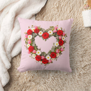 Herzförmiger Blumenkranz Rosen Gänseblümchen Tulpe Kissen
