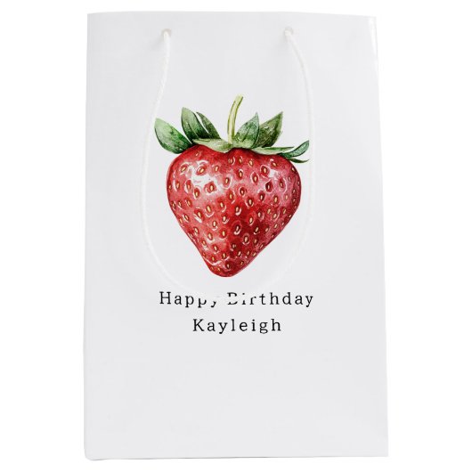 Herzförmiger Erdbeer-Geburtstag Mittlere Geschenktüte (Vorderseite)