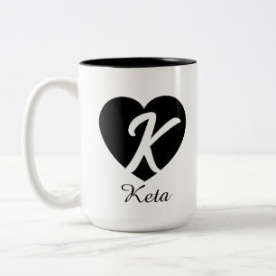 Herzförmiger Kaffeebecher mit individuellem Monogr Zweifarbige Tasse