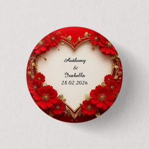 Herzförmiger roter Blumenrahmen mit Glitter Button