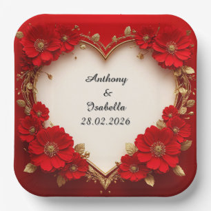 Herzförmiger roter Blumenrahmen mit Glitter Pappteller