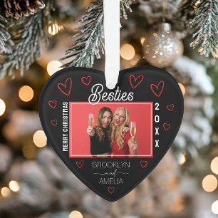 Herzförmiges Foto Schwarz und Rot Besties Weihnach Ornament