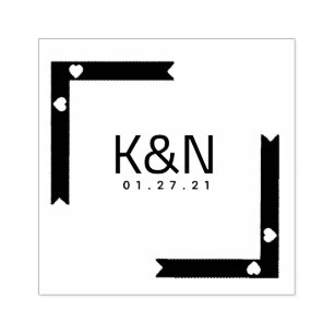 Herzförmiges Initial-Logo-Hochzeitsstempel Ribbon Gummistempel