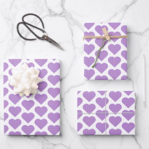 Herzförmiges Karo Rosa Lila Geschenkpapier Set