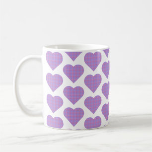 Herzförmiges Karomuster in Rosa Lila Pastell Kaffeetasse