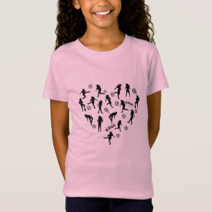 Herzförmiges Mädchen-Fußball-Silhouetten-Design T-Shirt