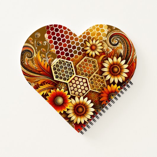 Herzförmiges Notebook mit Wabenrübe und Sonnenblum Notizblock (Rückseite)