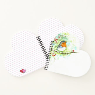 Herzförmiges Notebook mit Watercolor Robin Notizblock