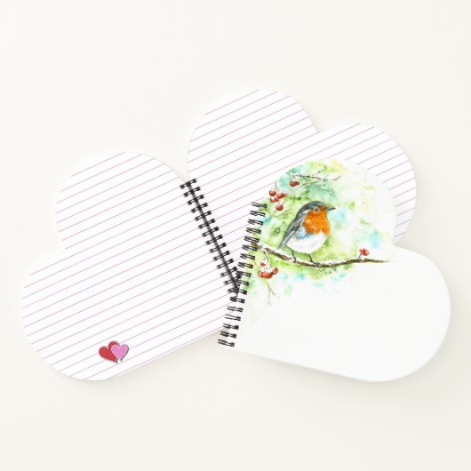 Herzförmiges Notebook mit Watercolor Robin Notizblock (Innenseite)