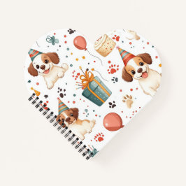 Herzförmiges Notebook mit Welpe-Birthday-Design Notizblock