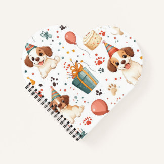 Herzförmiges Notebook mit Welpe-Birthday-Design Notizblock