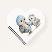 Herzförmiges Notizbuch Blaue Vogelfamilie (Vorderseite)