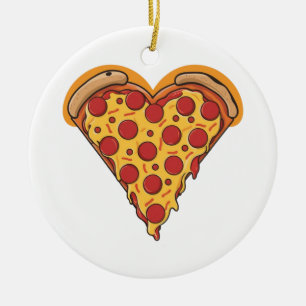 Herzförmiges Pepperoni Pizza Design Keramik Ornament