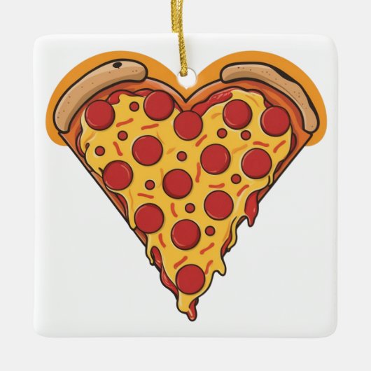 Herzförmiges Pepperoni Pizza Design Keramikornament (Vorderseite)