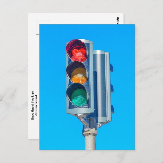 Herzförmiges Stopplicht, Akureyri, Island Postkarte (Vorne/Hinten)