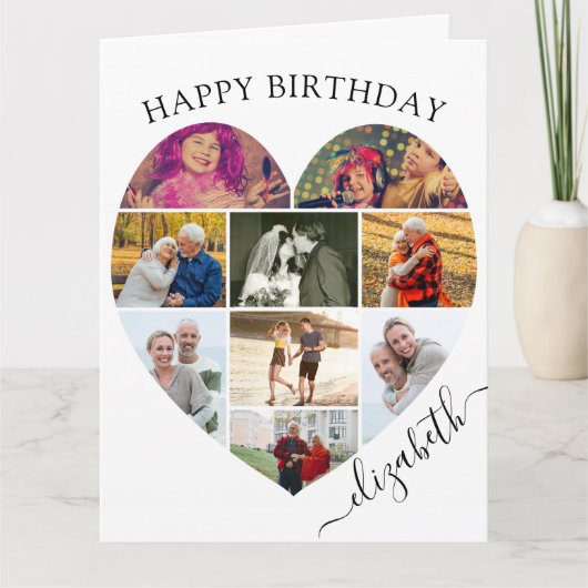 Herzfoto Collage 9 Bilderskriptname Geburtstag Karte (Vorderseite)