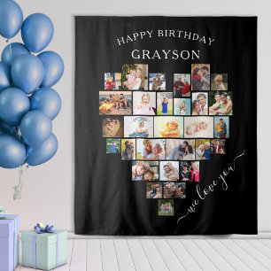 Herzfoto Collage Happy Geburtstag Personalisiert Wandteppich