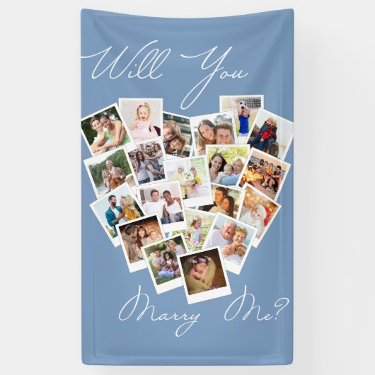 Herzfoto Collage heiraten Sie mir Blue Banner (Vertikal)